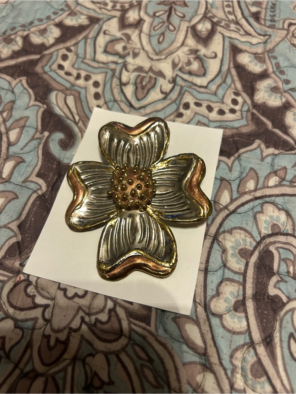 Metal Flower Brooch Or Pendant Made in Mexico